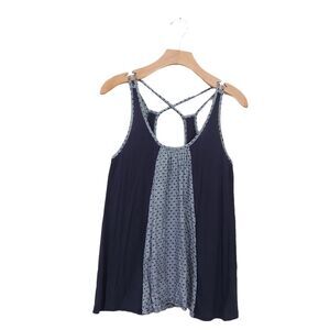 Cabi Sleeveless Top Womens XS Blue Rayon Cross Strap Scoop Neck Lightweight Boho